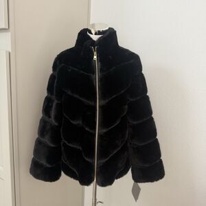 NWT Marc New York Andrew Marc Women's Luxe Black Faux Fur Coat Jacket - Size M
